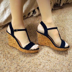 Charles David Ankle Strap Cork Wedges